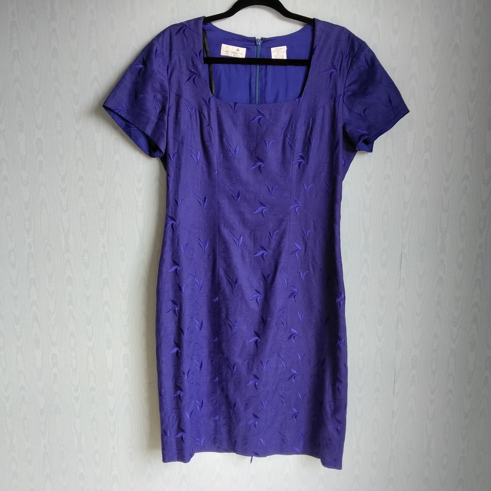 Vtg Liz Claiborne Women's 10 100% Linen Short Sleeve‎ Royal Blue Sheath Dress